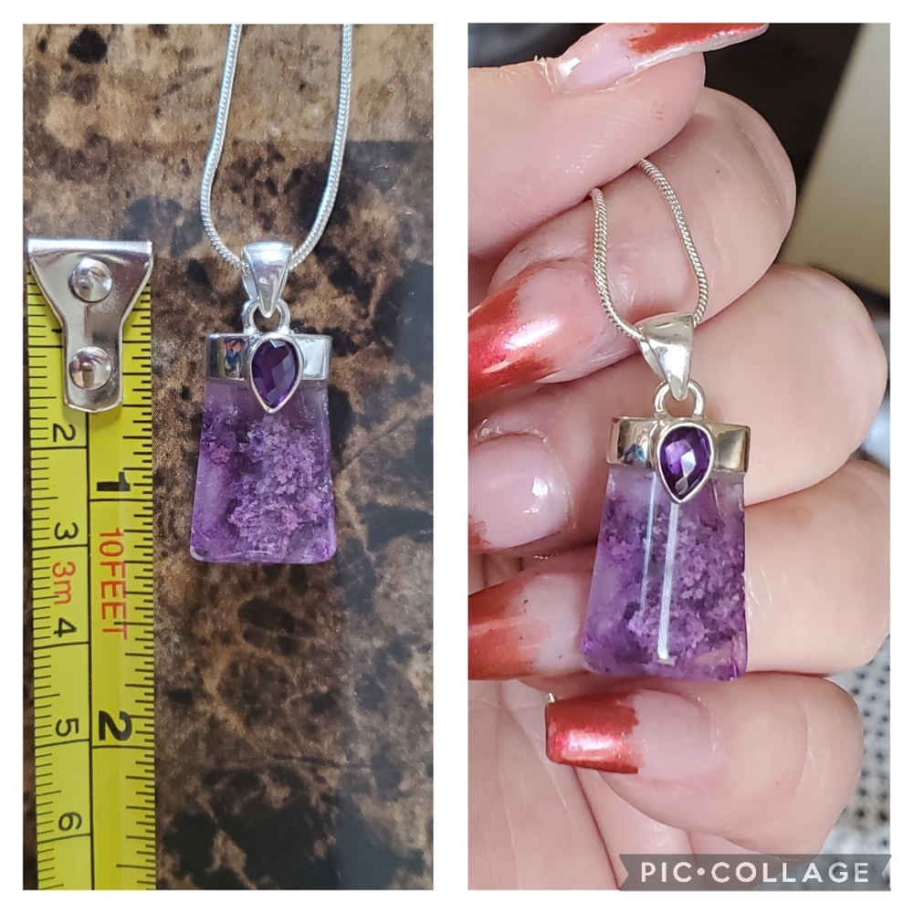 Genuine Purple Ghost Phantom Lodolite  and Amethyst Pendant Necklace